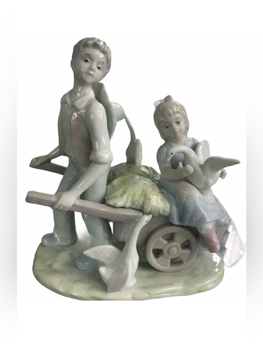 Vintage Porcelain Nao Lladro Figurine Boy & Girl Geese Artist Signed 1986 6.5”